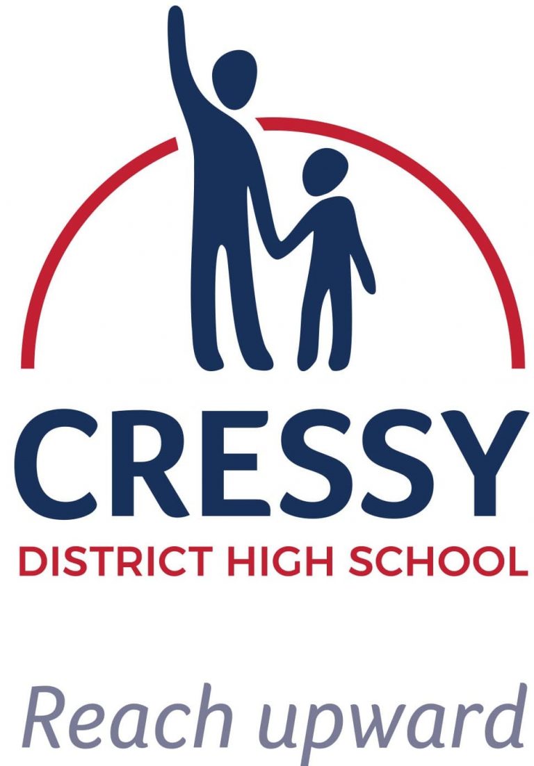 Cressy District High School logo. Includes the text 'Reach upward'.