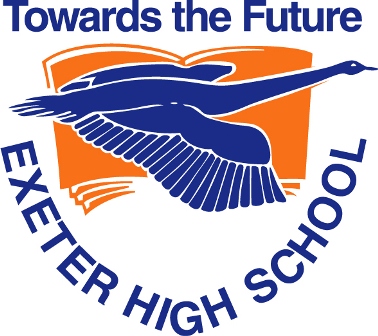 Exeter High School logo. Also includes the text 'towards the future' and a graphic of a bird in flight.