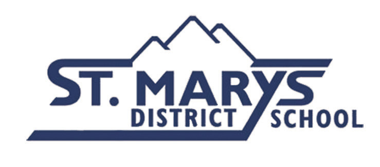 St Marys District School logo. Includes outline of mountains above the school name text.