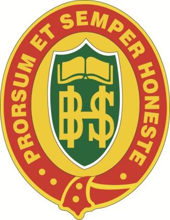 Burnie High School logo. Includes latin text 'Prorsum et semper honeste'.