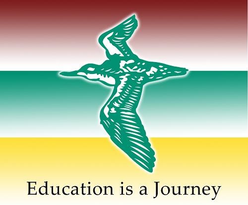 Yolla District High School logo. Includes text 'Education is a Journey' with a graphic of a green bird in flight.