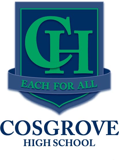 Cosgrove High School logo. Includes the text 'Each for all'.