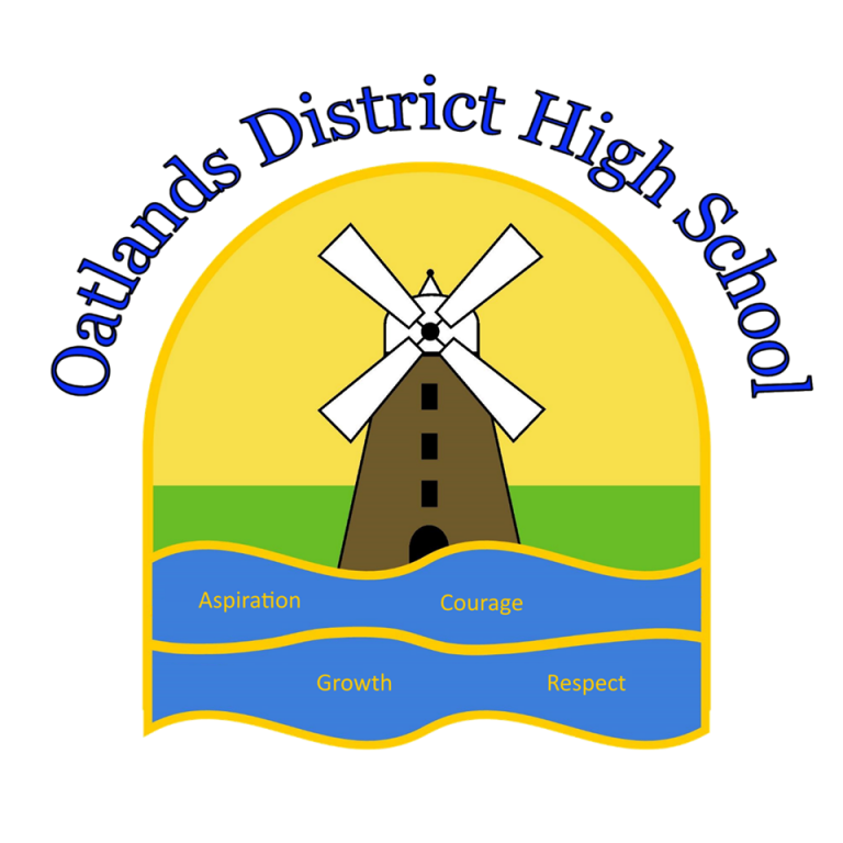 Oatlands District High School logo. Includes a graphic of a lighthouse and the words Aspiration, Courage, Growth and Respect.