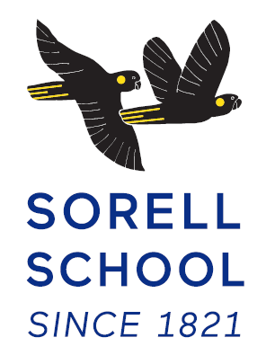 Sorell School logo. Includes the text 'Since 1821' and a graphic picture of two black cockatoos.