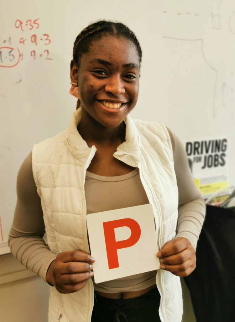 Celina Koutsika holding a P licence. 